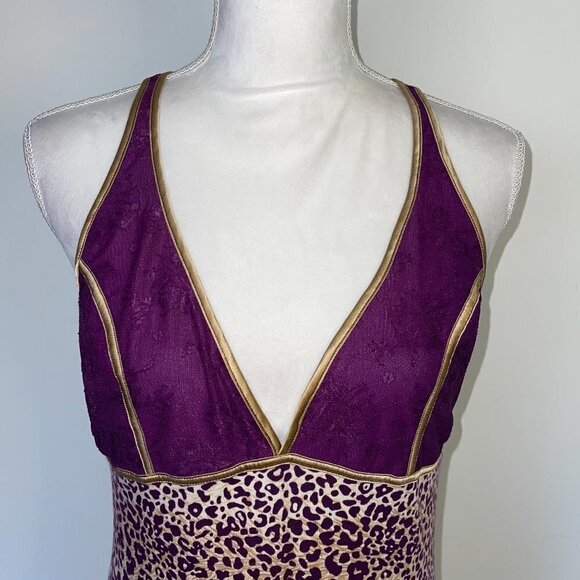 Intimately Free People Nightie Size Large L Womens Animal Print Lace Purple Gold - Picture 5 of 16